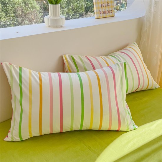 Unyqoos® Omkeerbaar kinderbeddengoed met kleurrijke regenboogstrepen en ritssluiting
