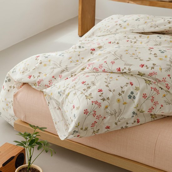 550x550-14219.jpg Unyqoos® Zacht katoenen dekbedovertrek met kleurrijke bloemen en kussensloop