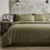 Unyqoos® Olijfgroene katoenen beddengoedset met ritssluiting en vintage uitstraling