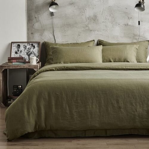 550x550-14223.jpg Unyqoos® Olijfgroene katoenen beddengoedset met ritssluiting en vintage uitstraling
