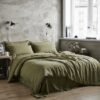 Unyqoos® Olijfgroene katoenen beddengoedset met ritssluiting en vintage uitstraling