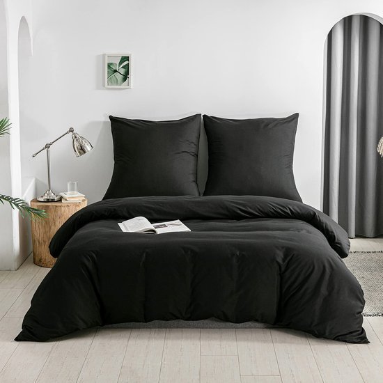 Unyqoos® Luxe zwarte dekbedovertrekset met ritssluiting en kussenslopen 135x200 cm