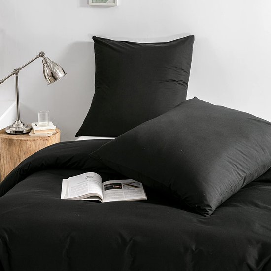 Unyqoos® Luxe zwarte dekbedovertrekset met ritssluiting en kussenslopen 135x200 cm