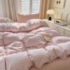 550x550-14307.jpg Unyqoos® Roze geruite kinderbeddengoedset van microvezel met ritssluiting