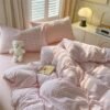 550x550-14309.jpg Unyqoos® Roze geruite kinderbeddengoedset van microvezel met ritssluiting