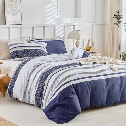 Unyqoos® Comfortabel en Onderhoudsvriendelijk Beddengoed 3-delige Set met Blauw Strepenpatroon