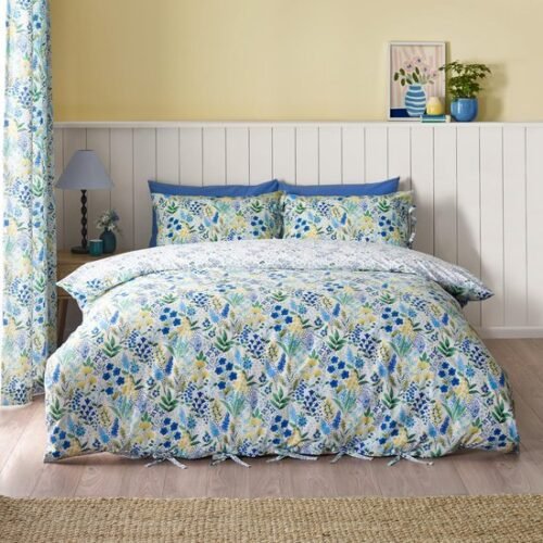 Unyqoos® Elegante tweezijdige bloemen beddengoedset voor eenpersoonsbed in blauw