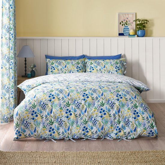 Unyqoos® Elegante tweezijdige bloemen beddengoedset voor eenpersoonsbed in blauw