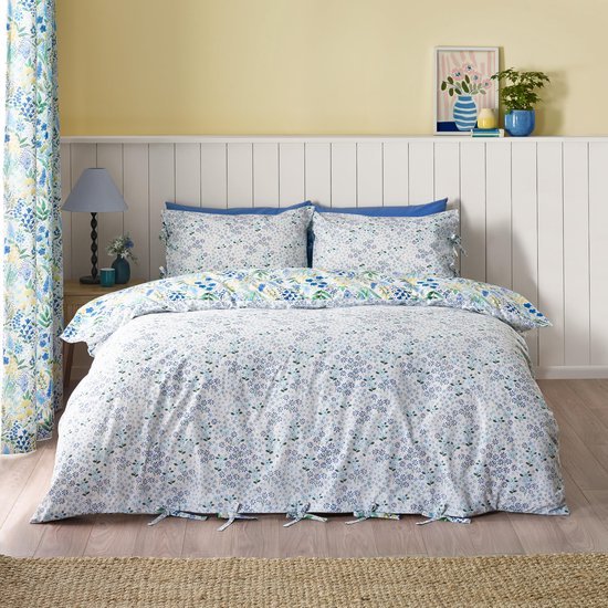 Unyqoos® Elegante tweezijdige bloemen beddengoedset voor eenpersoonsbed in blauw