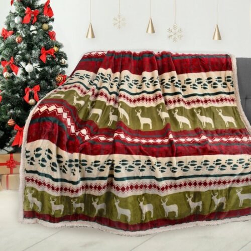 550x550-14432.jpg Unyqoos® Warme en Pluizige Sherpadeken met Kerstpatroon voor Huisdecoratie