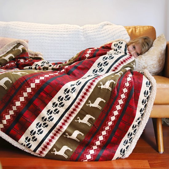 Unyqoos® Warme en Pluizige Sherpadeken met Kerstpatroon voor Huisdecoratie