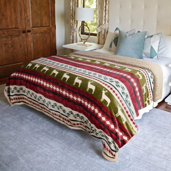 Unyqoos® Warme en Pluizige Sherpadeken met Kerstpatroon voor Huisdecoratie