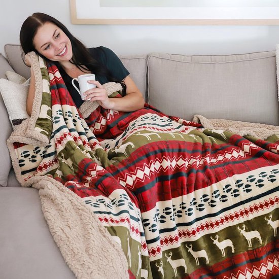 Unyqoos® Warme en Pluizige Sherpadeken met Kerstpatroon voor Huisdecoratie