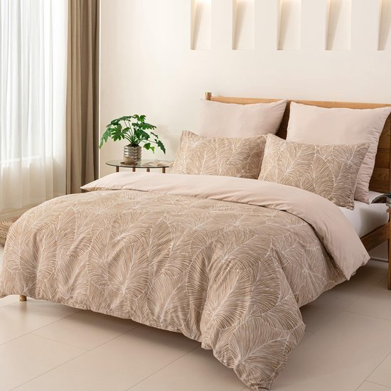 Unyqoos® Stijlvolle khaki dekbedovertrekset met tropische print en kussenslopen