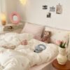 550x550-14456.jpg Unyqoos® Roze en wit gestreept beddengoed voor meisjes met strikken en ritssluiting