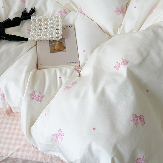 550x550-14458.jpg Unyqoos® Roze en wit gestreept beddengoed voor meisjes met strikken en ritssluiting