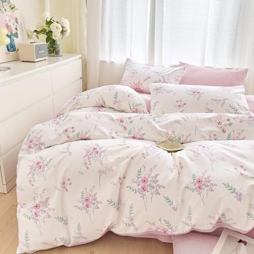 550x550-14484.jpg Unyqoos® Omkeerbaar dekbedovertrek met chique bloemen en ruitpatroon van katoen