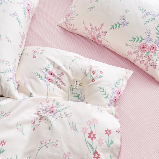 550x550-14485.jpg Unyqoos® Omkeerbaar dekbedovertrek met chique bloemen en ruitpatroon van katoen
