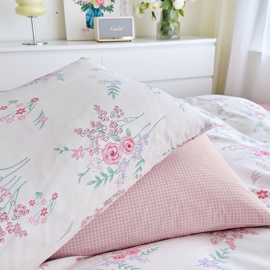 550x550-14487.jpg Unyqoos® Omkeerbaar dekbedovertrek met chique bloemen en ruitpatroon van katoen