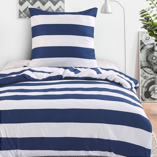 550x550-14515.jpg Unyqoos® Zachte en strijkvrije microvezel beddengoedset in blauw-wit design