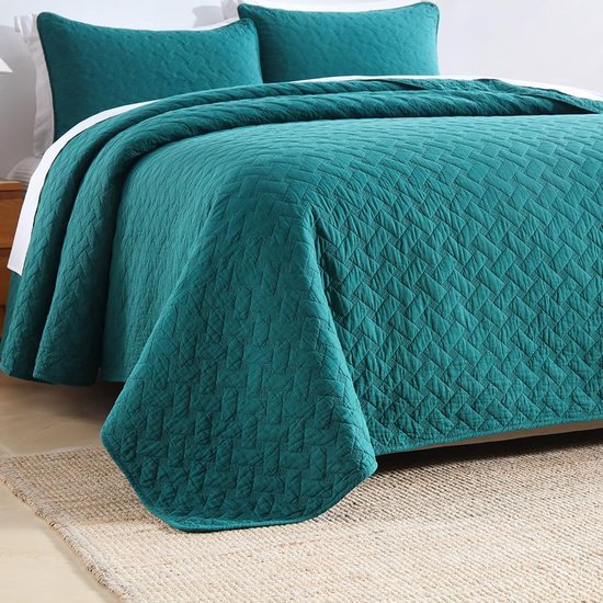 550x550-14547.jpg Unyqoos® Luxueuze Katoenen Sprei Set voor Tweepersoonsbed, Met Zacht Gebreid Patroon en Kussenslopen