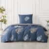 Unyqoos® Katoenen beddengoedset met botanisch ontwerp in marineblauw en goudgeel 155 x 220