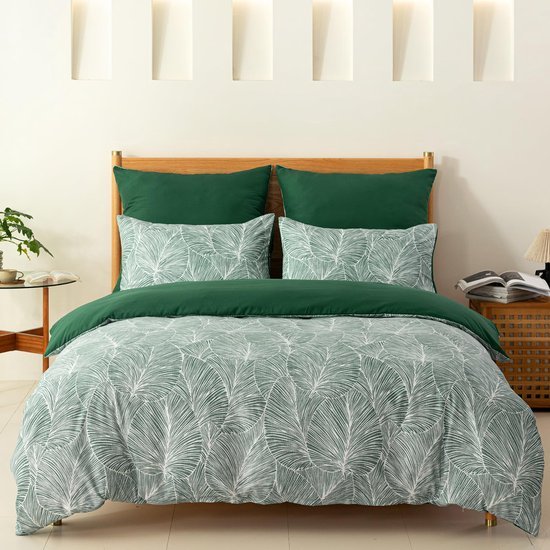 Unyqoos® Luxe 3-delige beddengoedset met tropisch bladpatroon en ritssluiting