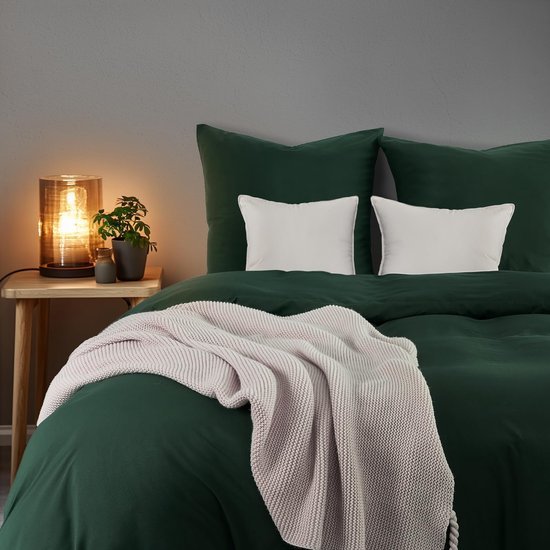 Unyqoos® Donkergroene microvezel dekbedovertrekset met kussenslopen en ritssluiting