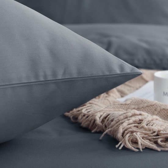 Unyqoos® Ademend katoenen dekbedovertrekset grijs met ritssluiting en kussenslopen