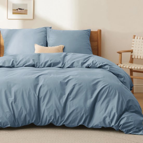 Unyqoos® Katoenen Beddengoedset Grijsblauw 155 x 220 cm met Kussenslopen en Ritssluiting