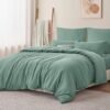 Unyqoos® Comfortabel saliegroen beddengoed van microvezel met ritssluiting en kussenslopen