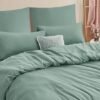 Unyqoos® Comfortabel saliegroen beddengoed van microvezel met ritssluiting en kussenslopen