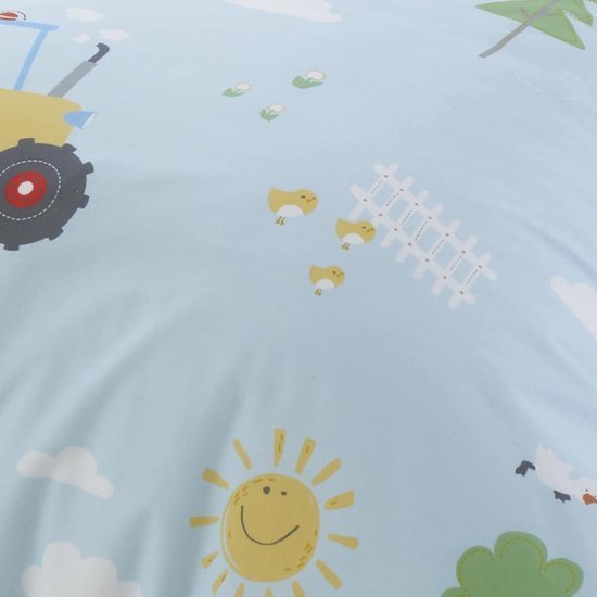 Unyqoos® Kinderbeddengoedset met boerderijdieren en tractoren, omkeerbaar ontwerp