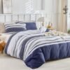 Unyqoos® Blauw gestreepte microvezel dekbedovertrekset met ritssluiting en kussenslopen