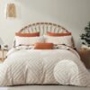 Unyqoos® Boho-Chic Beige Beddengoedset met Getuft Borduurwerk en Geometrisch Ruitontwerp