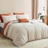 Unyqoos® Boho-Chic Beige Beddengoedset met Getuft Borduurwerk en Geometrisch Ruitontwerp