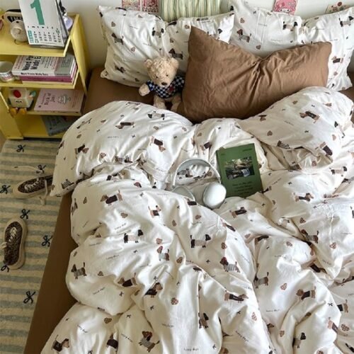 Unyqoos® Ademend kinderbeddengoed met teckelmotief en ritssluiting voor meisjes en jongens