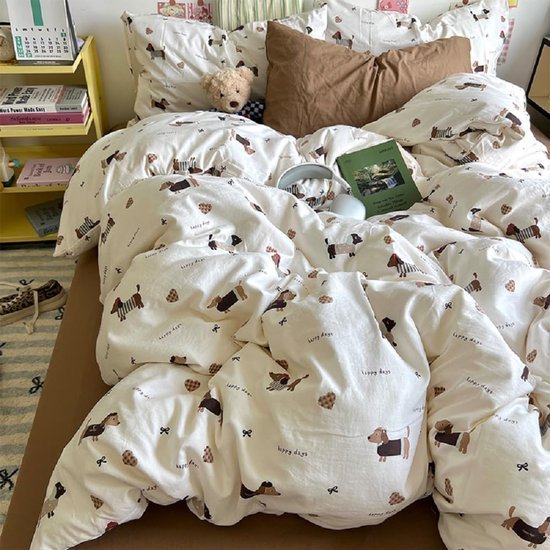 Unyqoos® Ademend kinderbeddengoed met teckelmotief en ritssluiting voor meisjes en jongens