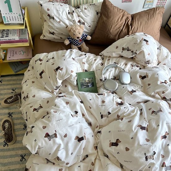 Unyqoos® Ademend kinderbeddengoed met teckelmotief en ritssluiting voor meisjes en jongens