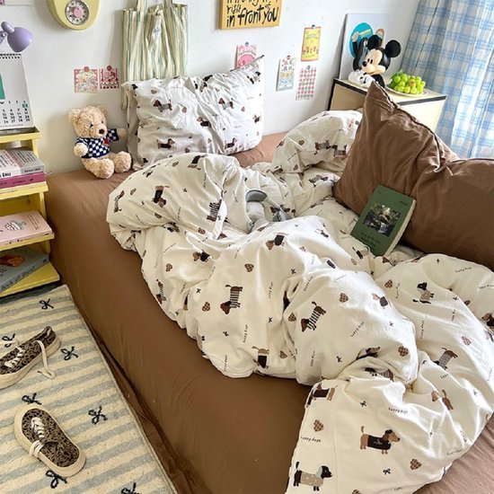 Unyqoos® Ademend kinderbeddengoed met teckelmotief en ritssluiting voor meisjes en jongens