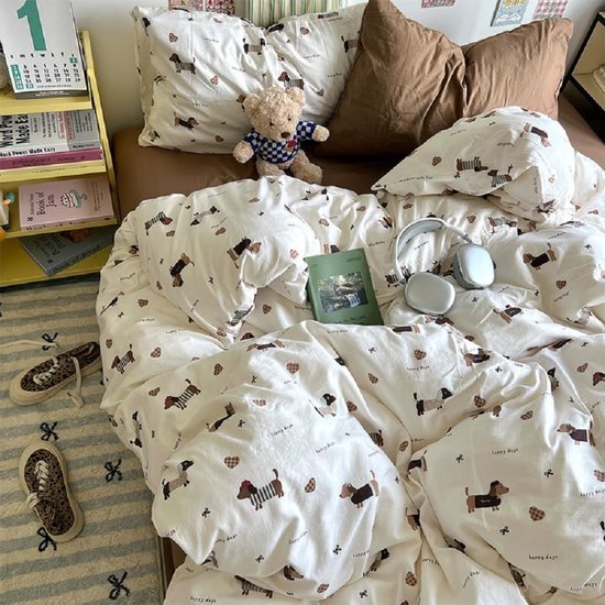 Unyqoos® Ademend kinderbeddengoed met teckelmotief en ritssluiting voor meisjes en jongens