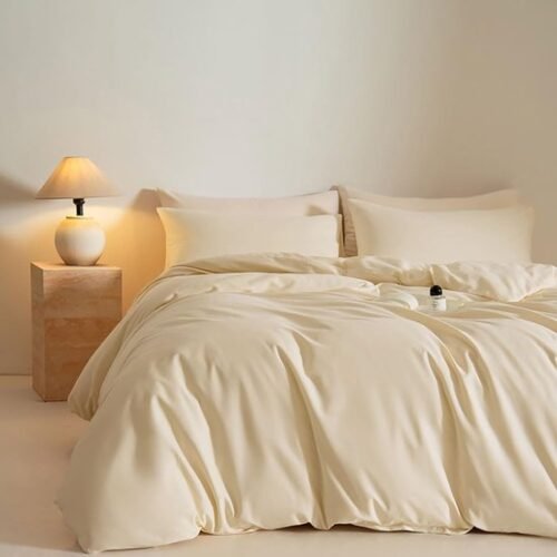 Unyqoos® Beige Crème Katoenen Dekbedovertrekset met Kussensloop voor Comfortabel Slaap