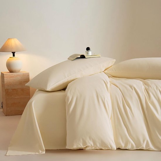 Unyqoos® Beige Crème Katoenen Dekbedovertrekset met Kussensloop voor Comfortabel Slaap
