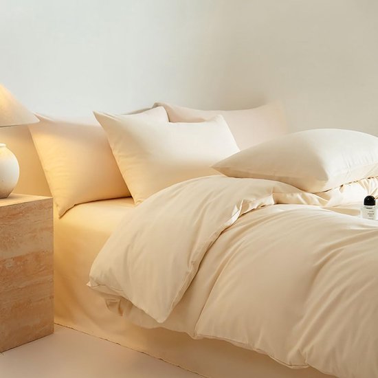 Unyqoos® Beige Crème Katoenen Dekbedovertrekset met Kussensloop voor Comfortabel Slaap