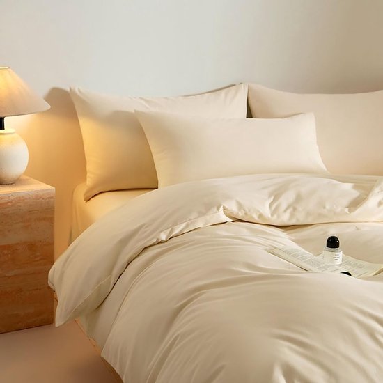 Unyqoos® Beige Crème Katoenen Dekbedovertrekset met Kussensloop voor Comfortabel Slaap