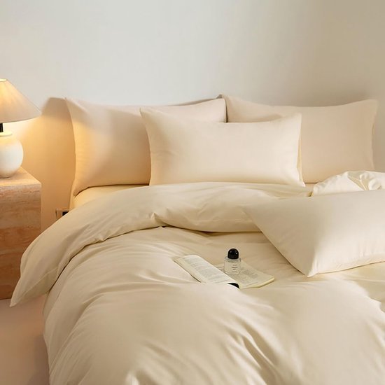 Unyqoos® Beige Crème Katoenen Dekbedovertrekset met Kussensloop voor Comfortabel Slaap