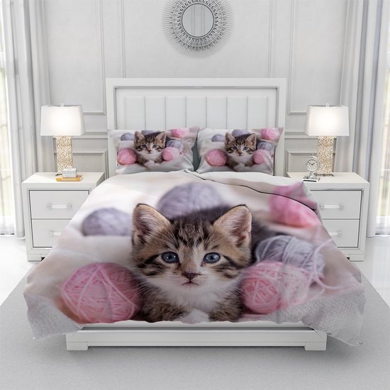 550x550-14726.jpg Unyqoos® Schattige en Comfortabele 3D Katten Beddengoedset van Microvezel voor Kinderen