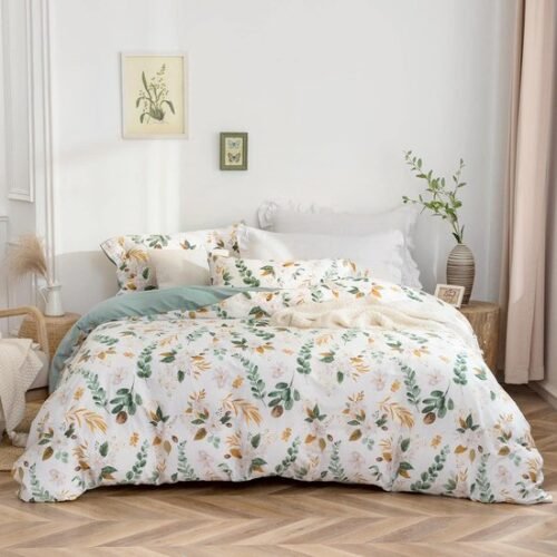 Unyqoos® Comfortabele katoenen beddengoedset met plantenpatroon en ritssluiting