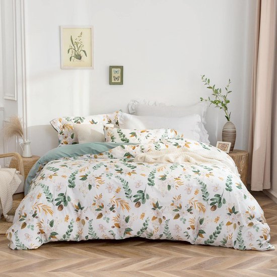 Unyqoos® Comfortabele katoenen beddengoedset met plantenpatroon en ritssluiting