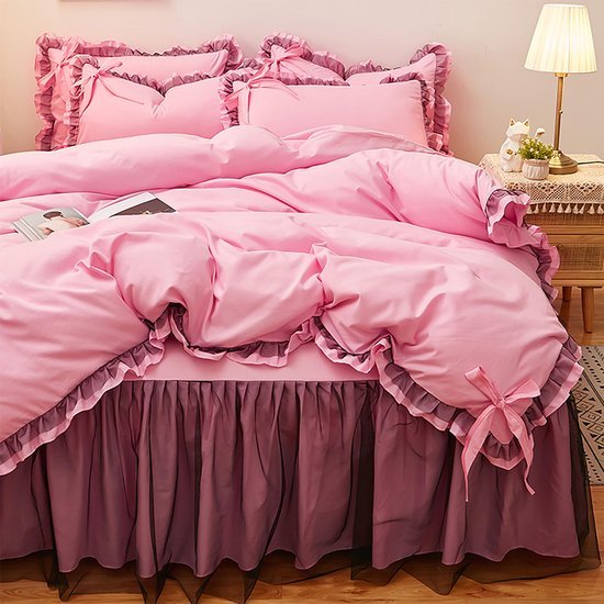 550x550-14747.jpg Unyqoos® Roze meisjesbeddengoed set met ruches en strik voor een romantische sfeer